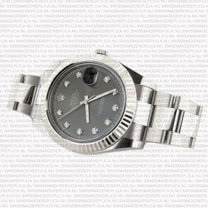 Replica Rolex Datejust 41mm 18k White Gold Black Dial Diamond Markers - Image 7