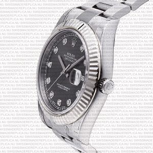 Replica Rolex Datejust 41mm 18k White Gold Black Dial Diamond Markers - Image 6