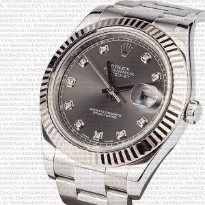 Replica Rolex Datejust 41mm 18k White Gold Black Dial Diamond Markers - Image 3