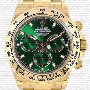 Replica Rolex Cosmograph Daytona 18K Yellow Gold Green Dial Ceramic Bezel Stick Markers - Image 2