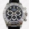 Replica Rolex Cosmograph Daytona 18k White Gold Black Dial Diamond Marks Leather Band - Image 2