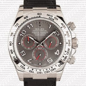 Replica Rolex Cosmograph Daytona White Gold Grey Arabic Marks Dial Leather Band - Image 2