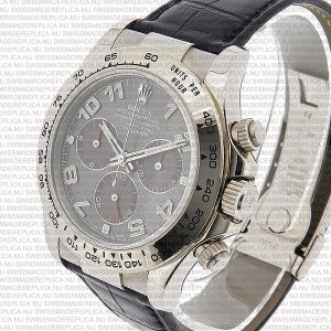 Replica Rolex Cosmograph Daytona White Gold Grey Arabic Marks Dial Leather Band - Image 5