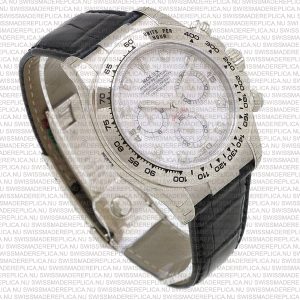 Replica Rolex Cosmograph Daytona White Gold White MOP Diamond Marks Dial Leather Band - Image 5
