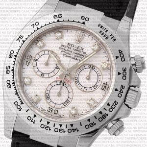 Replica Rolex Cosmograph Daytona White Gold White MOP Diamond Marks Dial Leather Band - Image 3