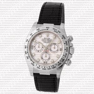 Replica Rolex Cosmograph Daytona White Gold White MOP Diamond Marks Dial Leather Band - Image 6