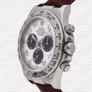 Replica Rolex Cosmograph Daytona White Gold Panda White Arabic Marks Dial Brown Leather Band - Image 4