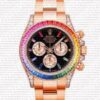 Replica Rolex Cosmograph Daytona Rainbow Bezel Diamond Markers 18k Rose Gold