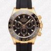 Replica Rolex Cosmograph Daytona Yellow Gold with Black Dial Rubber Band