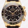 Replica Rolex Cosmograph Daytona Yellow Gold with Black Dial Rubber Band - Image 2