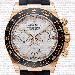 Replica Rolex Cosmograph Daytona Yellow Gold with MOP White Dial Diamond Marks Rubber Band - Image 2