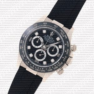Replica Rolex Cosmograph Daytona White Gold with Black Dial Rubber Band with Diamond Marks - Image 4