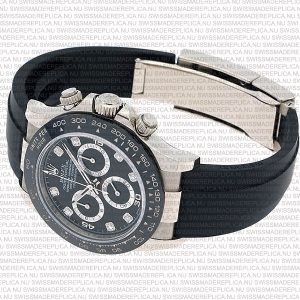 Replica Rolex Cosmograph Daytona White Gold with Black Dial Rubber Band with Diamond Marks - Image 6