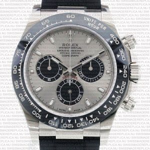 Replica Rolex Cosmograph Daytona White Gold with Silver Dial Rubber Band - Image 2