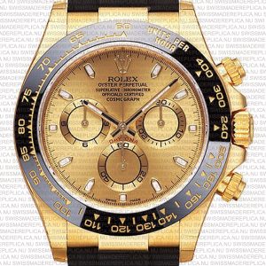 Replica Rolex Cosmograph Daytona Yellow Gold with Gold Dial Rubber Band - Image 2