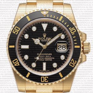 Replica Rolex Submariner 18k Gold Black Dial Ceramic Bezel Diamond Markers - Image 2